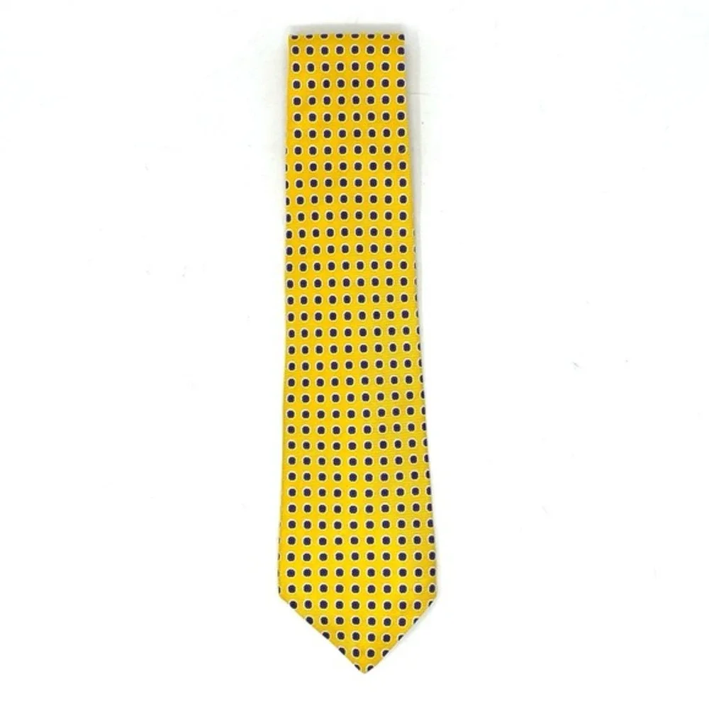 Lauren Ralph Lauren Mens Necktie 100% Silk Made in USA Hand Finish Yellow Logo
